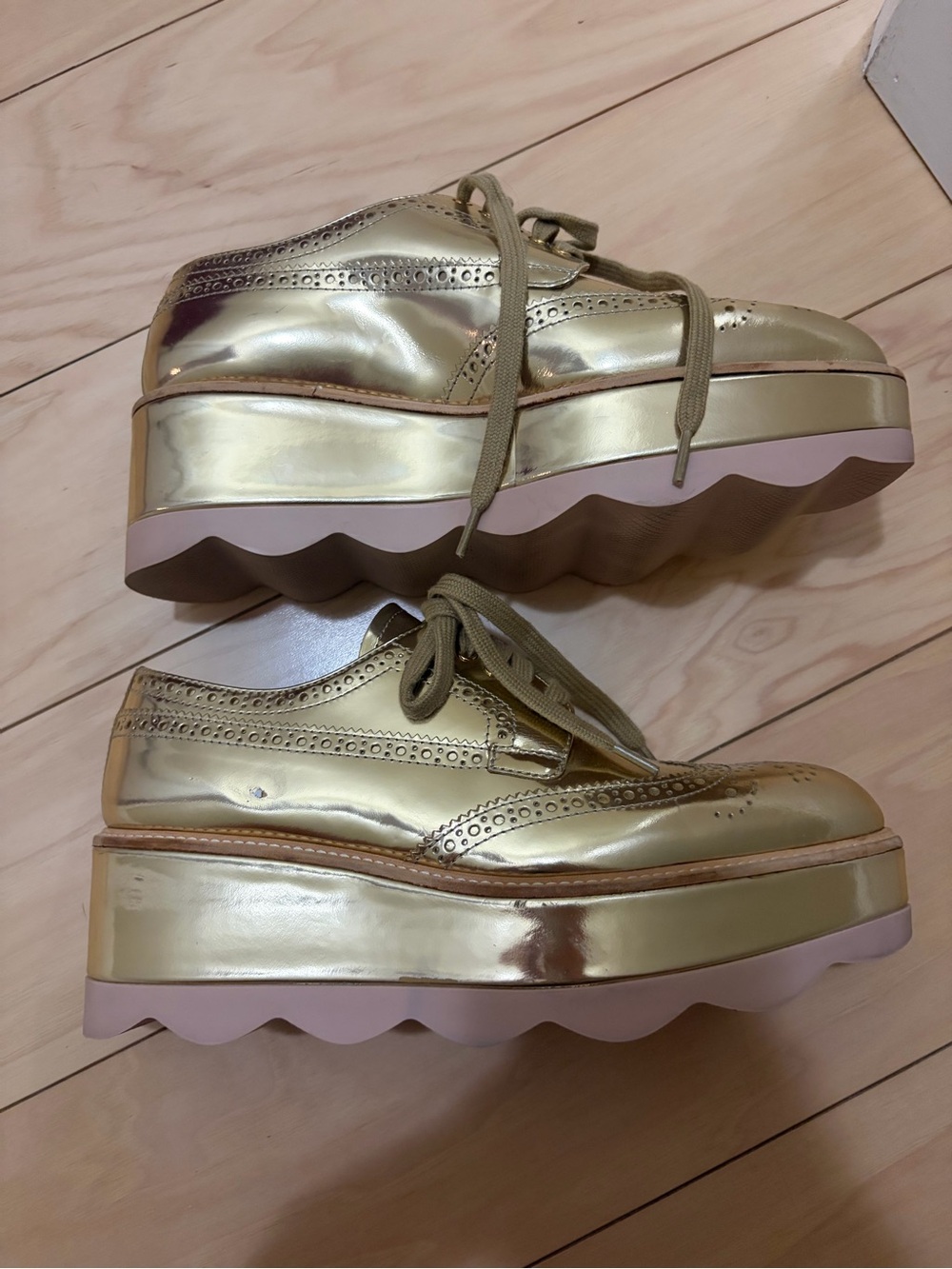 Prada Metallic Gold Brogue Platform Loafers - Women - Picture 5 of 7